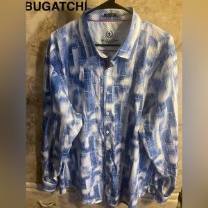 Bugatchi Blue and White Abstract Men's Shirt XXL